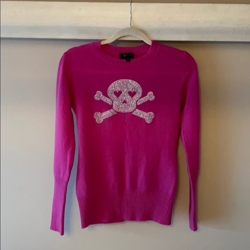 Pink Cashmere Sweater with Skull Embellishment